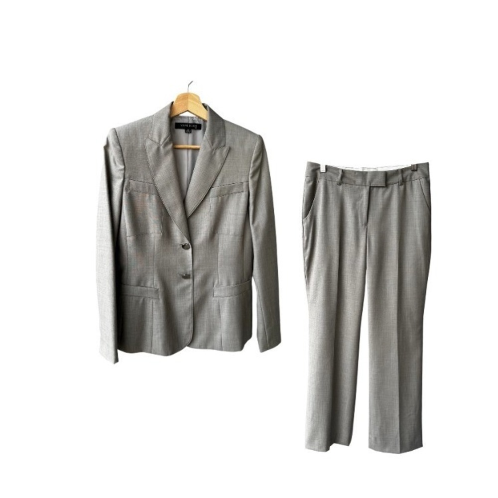 Anne Klein Pant Suit Set Blazer Trousers Pants Wool Blend Grey Business Office 6